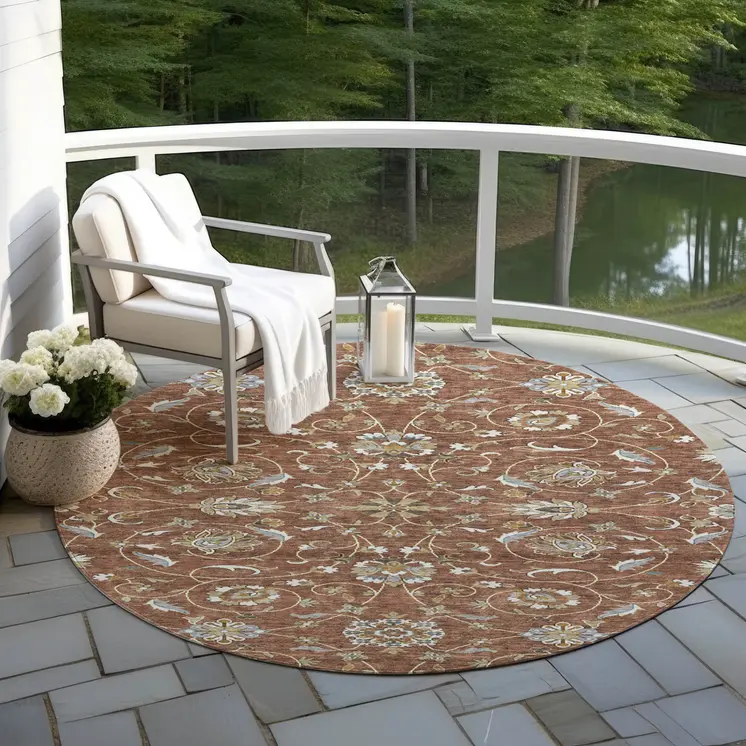 8' Brown Ivory And Gray Round Moroccan Washable Indoor Outdoor Area Rug