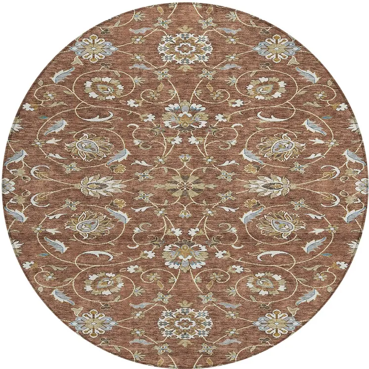 8' Brown Ivory And Gray Round Moroccan Washable Indoor Outdoor Area Rug