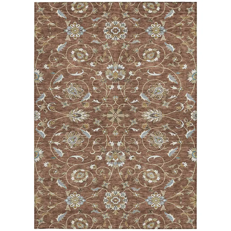 8' X 10' Brown Ivory And Gray Moroccan Washable Indoor Outdoor Area Rug