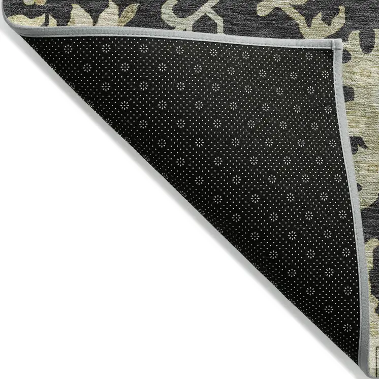 8' Black And Ivory Round Floral Washable Indoor Outdoor Area Rug