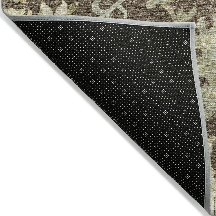 8' X 10' Chocolate And Beige Floral Washable Indoor Outdoor Area Rug