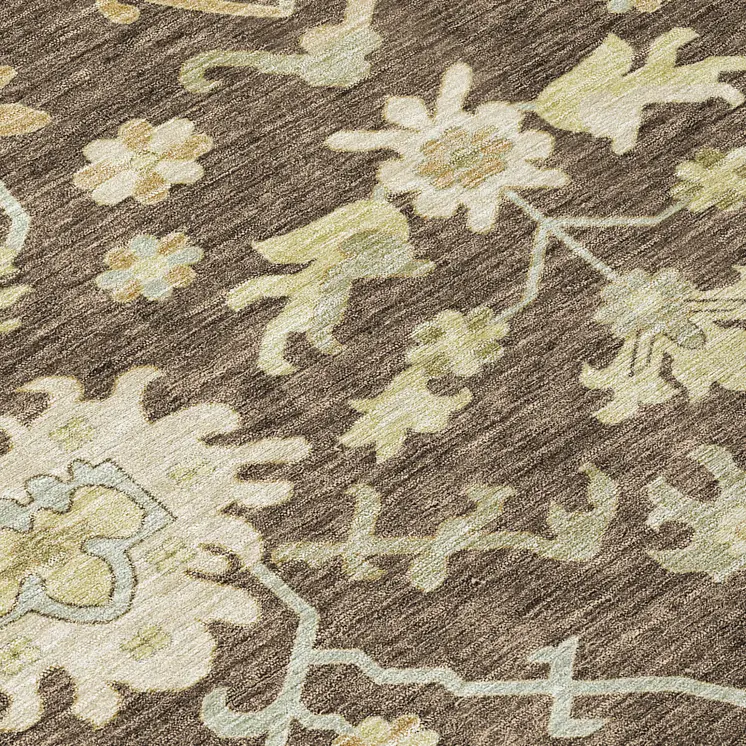 8' X 10' Chocolate And Beige Floral Washable Indoor Outdoor Area Rug
