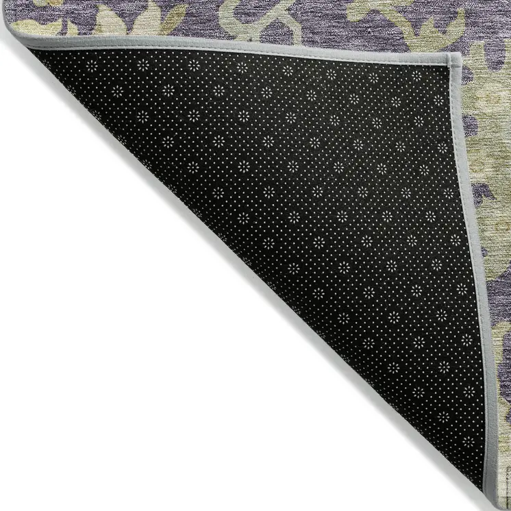 3' X 5' Eggplant Beige And Green Floral Washable Indoor Outdoor Area Rug