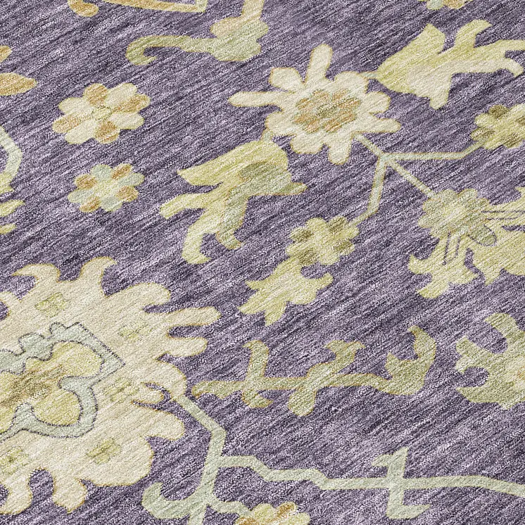 3' X 5' Eggplant Beige And Green Floral Washable Indoor Outdoor Area Rug