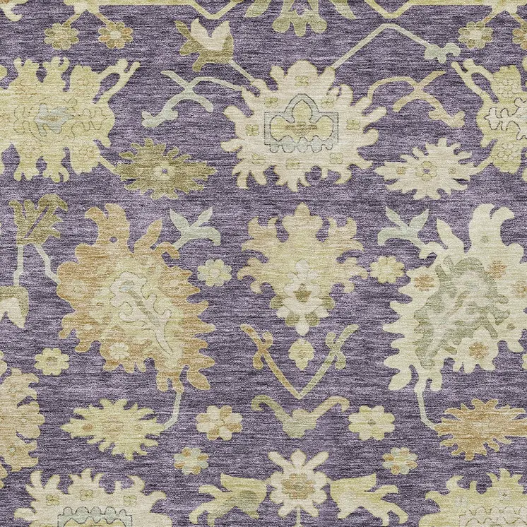 8' X 10' Eggplant Beige And Green Floral Washable Indoor Outdoor Area Rug