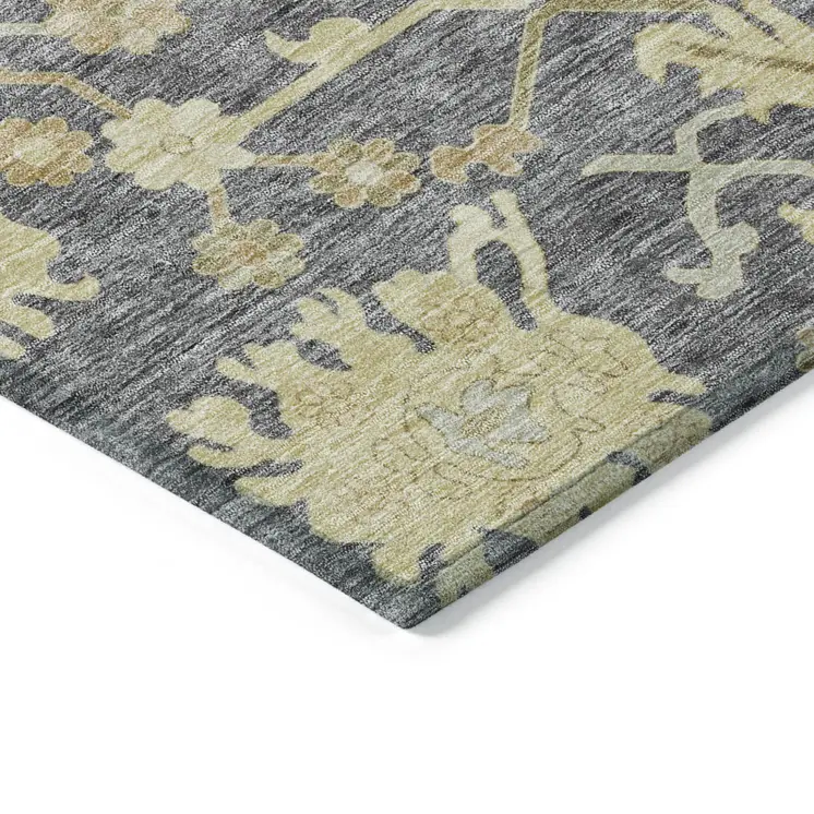 10' X 14' Gray Ivory And Green Floral Washable Indoor Outdoor Area Rug