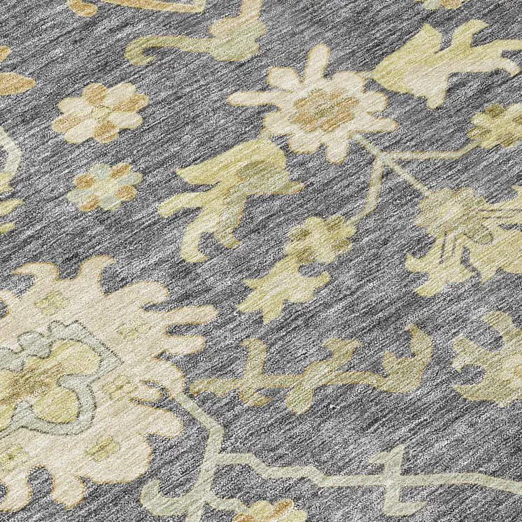10' X 14' Gray Ivory And Green Floral Washable Indoor Outdoor Area Rug