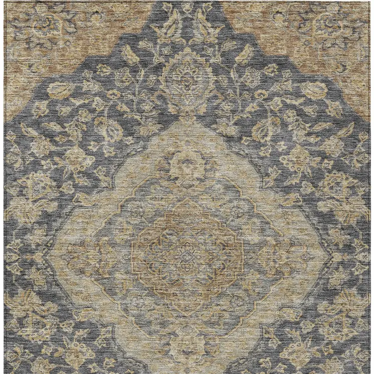 3' X 5' Charcoal Gray And Brown Oriental Washable Indoor Outdoor Area Rug