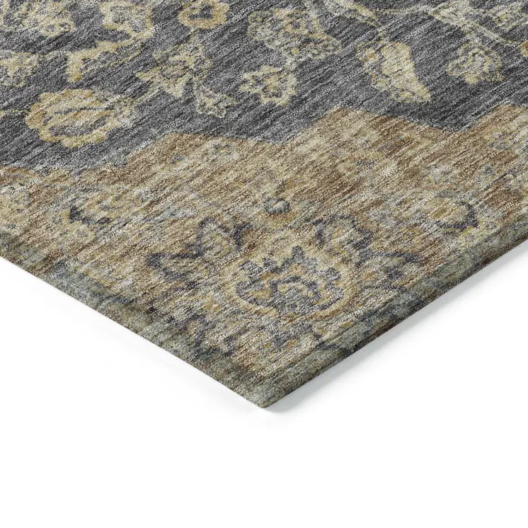 5' X 8' Charcoal Gray And Brown Oriental Washable Indoor Outdoor Area Rug