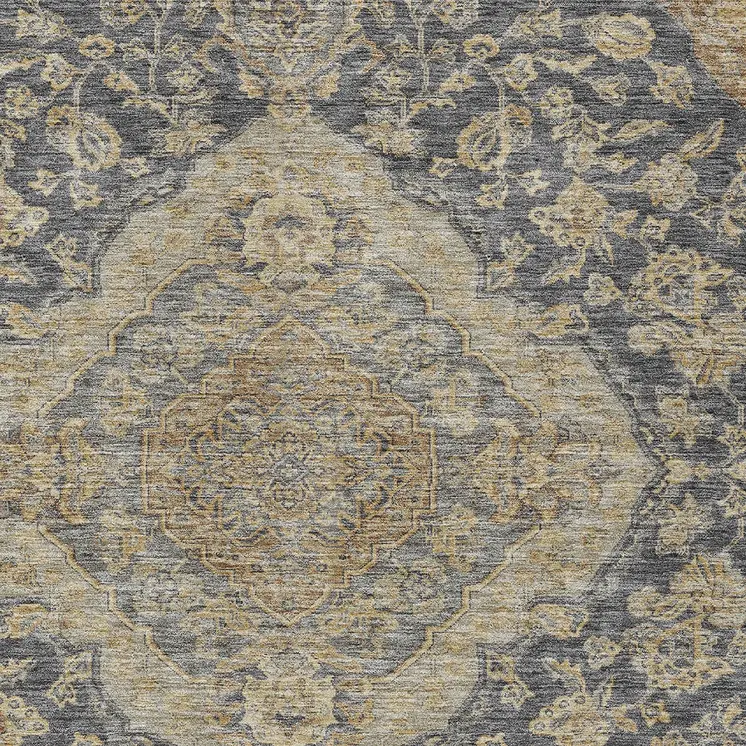 8' X 10' Charcoal Gray And Brown Oriental Washable Indoor Outdoor Area Rug