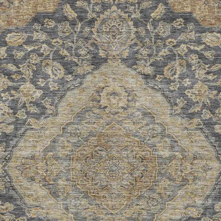9' X 12' Charcoal Gray And Brown Oriental Washable Indoor Outdoor Area Rug