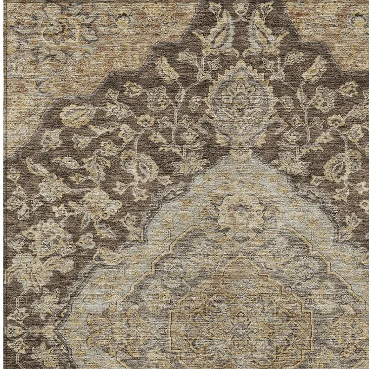 3' X 5' Chocolate Beige And Gray Oriental Washable Indoor Outdoor Area Rug