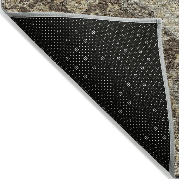 5' X 8' Chocolate Beige And Gray Oriental Washable Indoor Outdoor Area Rug