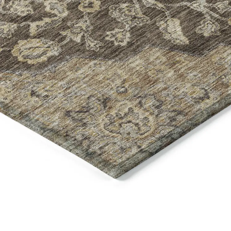 5' X 8' Chocolate Beige And Gray Oriental Washable Indoor Outdoor Area Rug