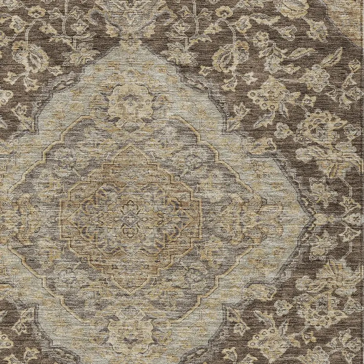 5' X 8' Chocolate Beige And Gray Oriental Washable Indoor Outdoor Area Rug