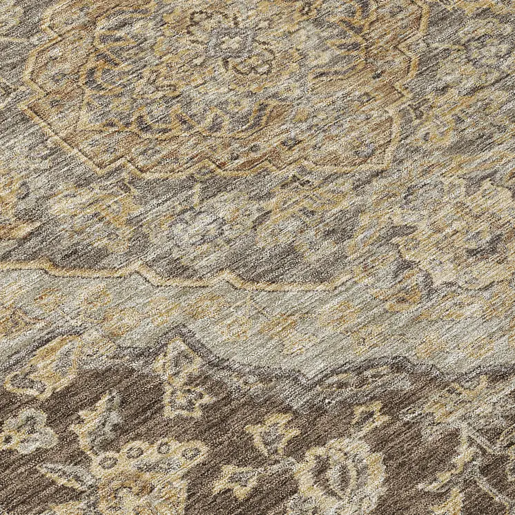 8' Chocolate Beige And Gray Round Oriental Washable Indoor Outdoor Area Rug