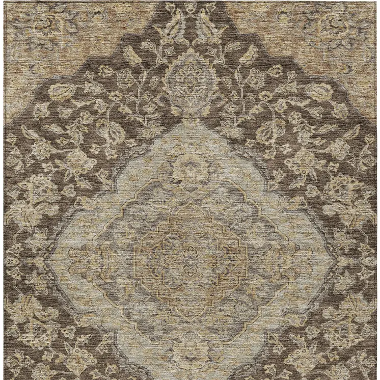 8' X 10' Chocolate Beige And Gray Oriental Washable Indoor Outdoor Area Rug
