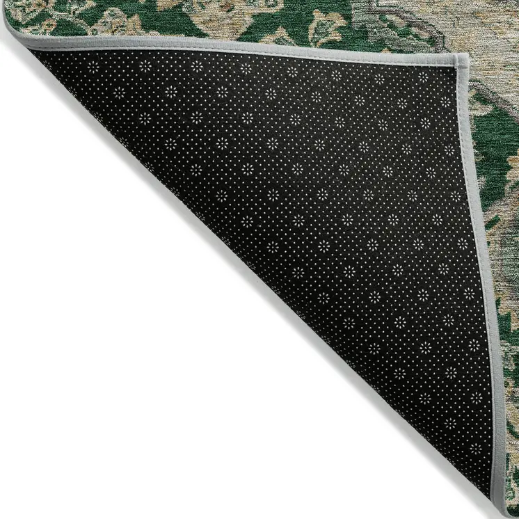 3' X 5' Emerald Beige And Brown Oriental Washable Indoor Outdoor Area Rug