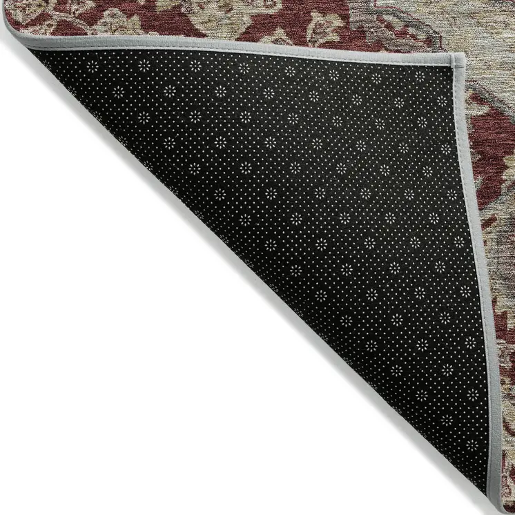 8' X 10' Red Beige And Brown Oriental Washable Indoor Outdoor Area Rug