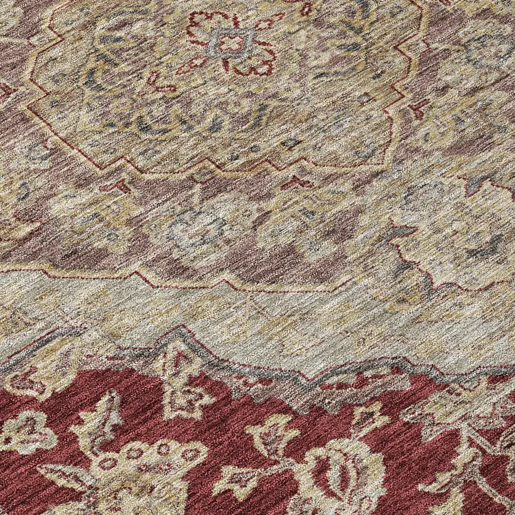 8' X 10' Red Beige And Brown Oriental Washable Indoor Outdoor Area Rug
