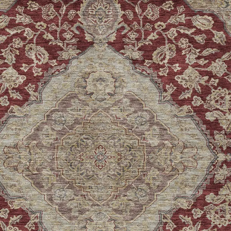 9' X 12' Red Beige And Brown Oriental Washable Indoor Outdoor Area Rug