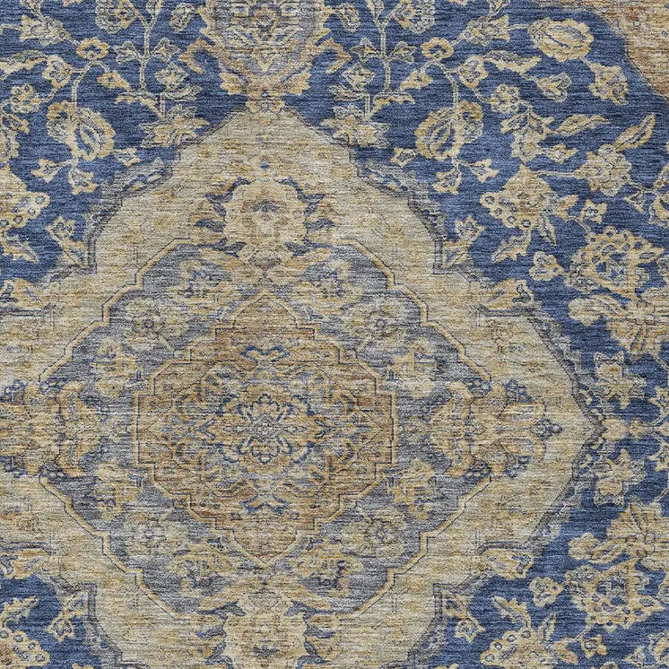 3' X 5' Navy Blue Beige And Brown Oriental Washable Indoor Outdoor Area Rug