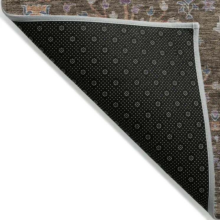 8' Brown Purple And Blue Round Floral Washable Indoor Outdoor Area Rug