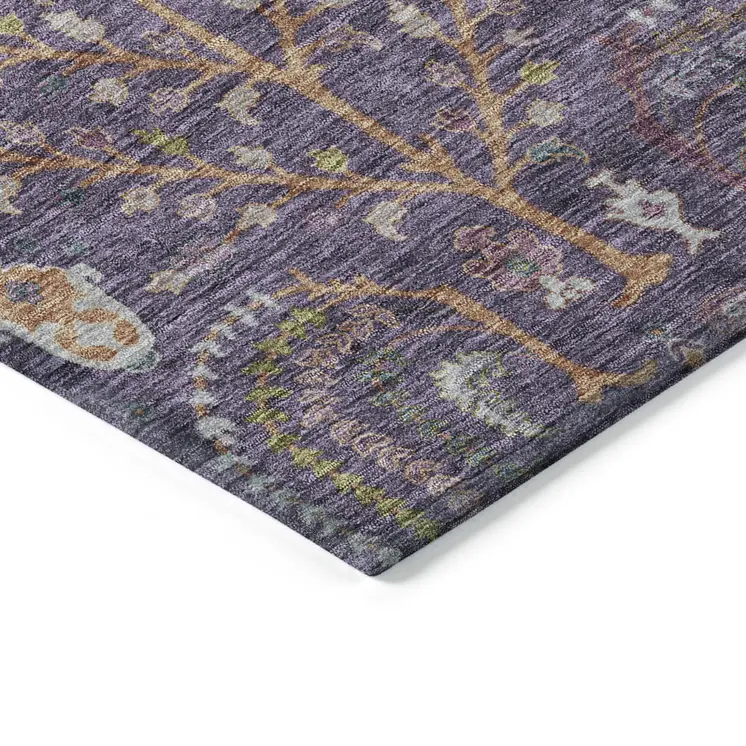 3' X 5' Eggplant Terra Cotta And Green Floral Washable Indoor Outdoor Area Rug