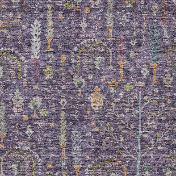 3' X 5' Eggplant Terra Cotta And Green Floral Washable Indoor Outdoor Area Rug
