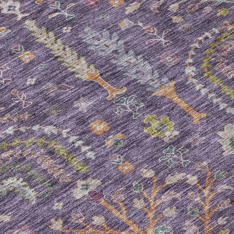 3' X 5' Eggplant Terra Cotta And Green Floral Washable Indoor Outdoor Area Rug