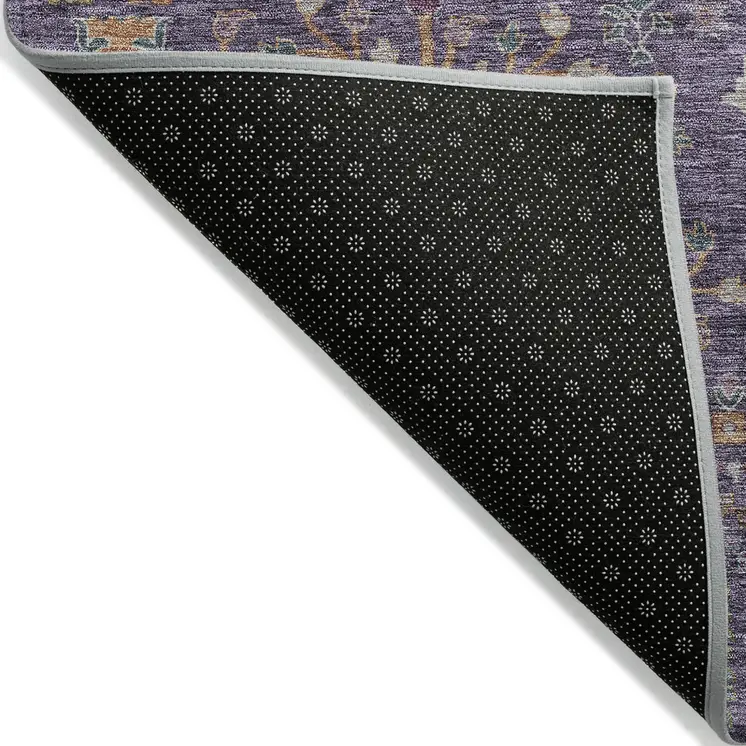 9' X 12' Eggplant Terra Cotta And Green Floral Washable Indoor Outdoor Area Rug