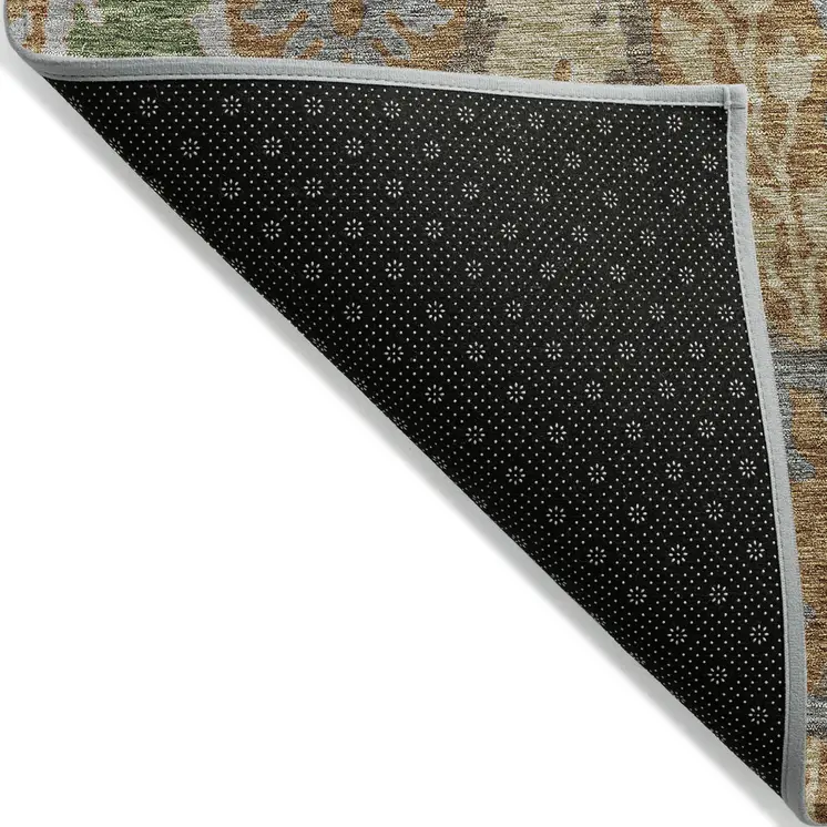 5' X 8' Copper Green And Beige Floral Washable Indoor Outdoor Area Rug