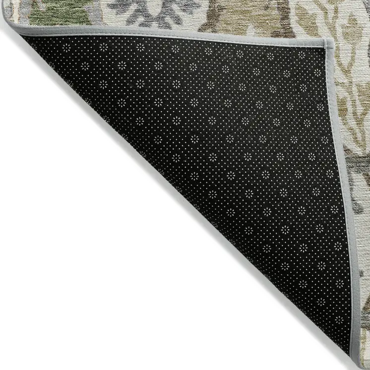 8' X 10' Ivory Green And Brown Floral Washable Indoor Outdoor Area Rug