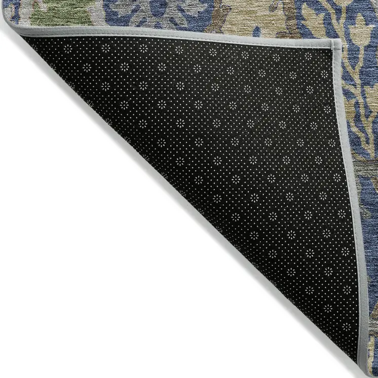8' X 10' Navy Blue Green And Brown Floral Washable Indoor Outdoor Area Rug