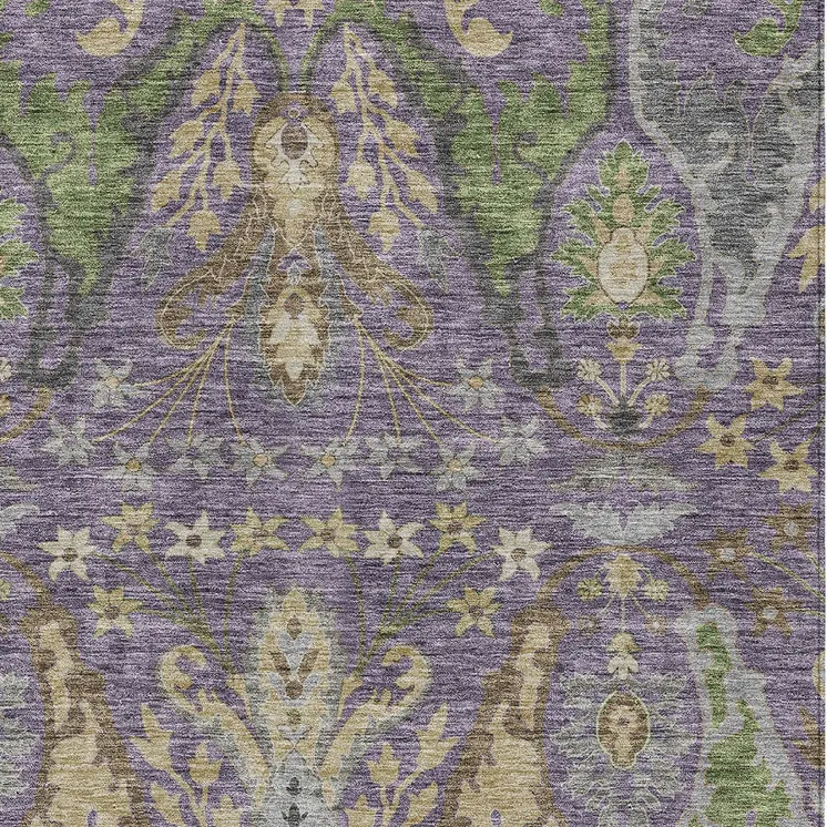 8' X 10' Purple Green And Brown Floral Washable Indoor Outdoor Area Rug