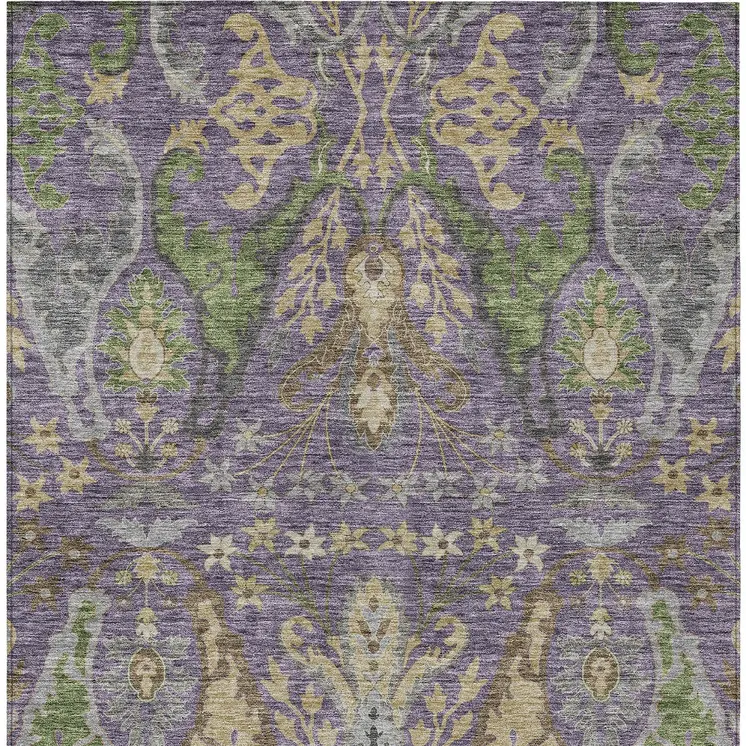 9' X 12' Purple Green And Brown Floral Washable Indoor Outdoor Area Rug