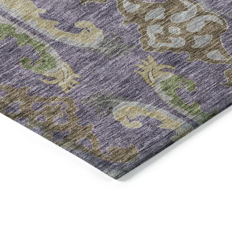 9' X 12' Purple Green And Brown Floral Washable Indoor Outdoor Area Rug