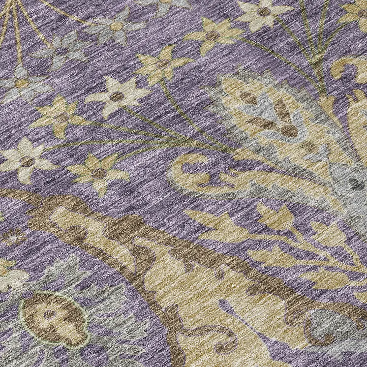 9' X 12' Purple Green And Brown Floral Washable Indoor Outdoor Area Rug