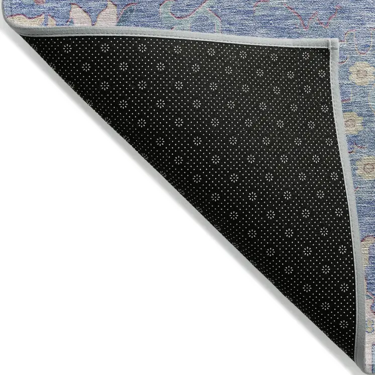 3' X 5' Blue Pink And Ivory Floral Washable Indoor Outdoor Area Rug