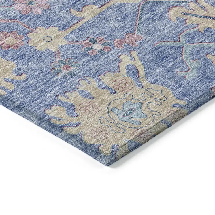 8' X 10' Blue Pink And Ivory Floral Washable Indoor Outdoor Area Rug