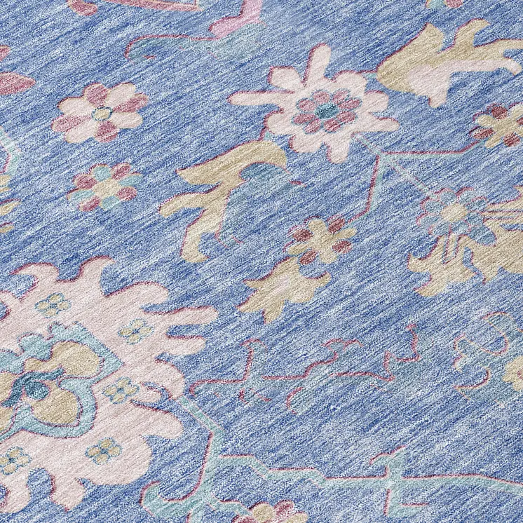 8' X 10' Blue Pink And Ivory Floral Washable Indoor Outdoor Area Rug