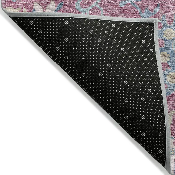 9' X 12' Pink Ivory And Denim Blue Floral Washable Indoor Outdoor Area Rug