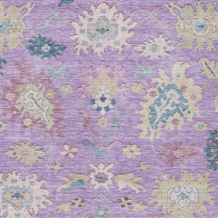10' X 14' Purple Ivory And Denim Blue Floral Washable Indoor Outdoor Area Rug