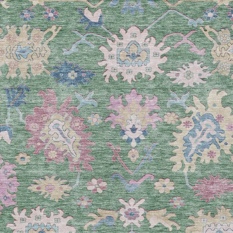 3' X 5' Sage Ivory And Pink Floral Washable Indoor Outdoor Area Rug