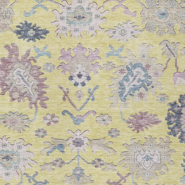 5' X 8' Yellow Lavender And Denim Blue Floral Washable Indoor Outdoor Area Rug