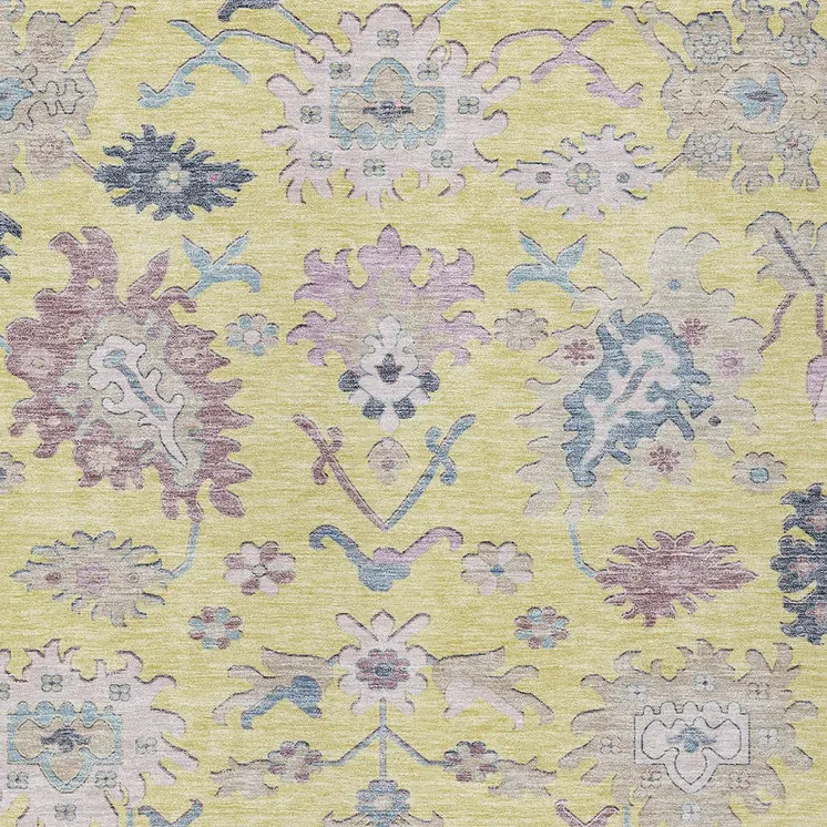 8' X 10' Yellow Lavender And Denim Blue Floral Washable Indoor Outdoor Area Rug