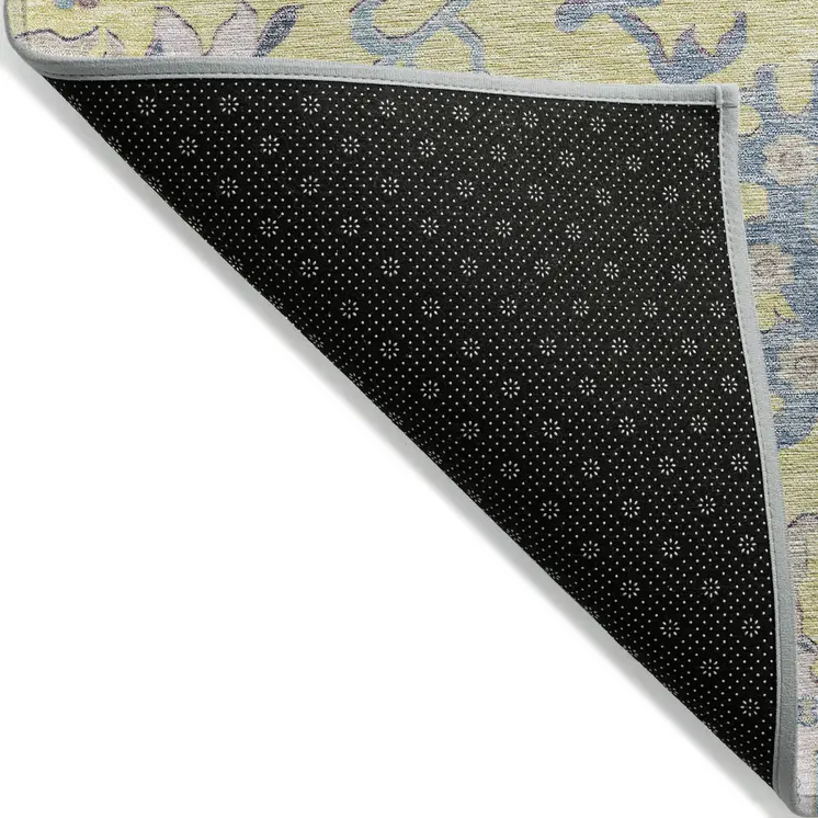 9' X 12' Yellow Lavender And Denim Blue Floral Washable Indoor Outdoor Area Rug