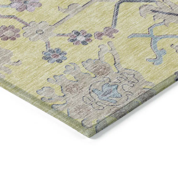 9' X 12' Yellow Lavender And Denim Blue Floral Washable Indoor Outdoor Area Rug