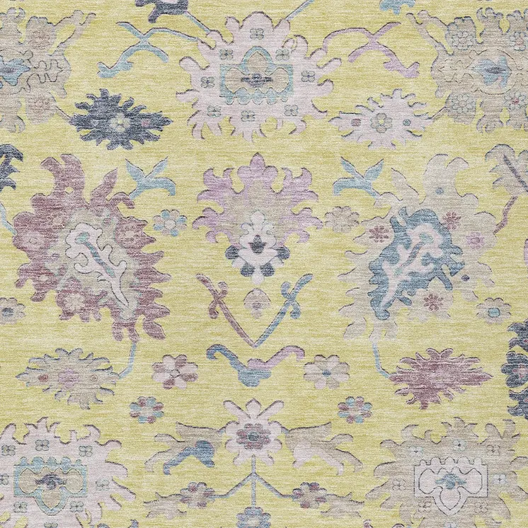 9' X 12' Yellow Lavender And Denim Blue Floral Washable Indoor Outdoor Area Rug