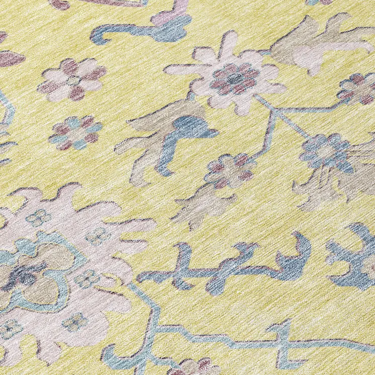 9' X 12' Yellow Lavender And Denim Blue Floral Washable Indoor Outdoor Area Rug